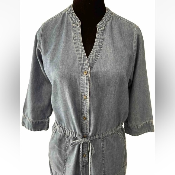 Express Romper Shorts Sz S Blue Denim Look Pockets Drawstring Cruise Cacation - Picture 4 of 9